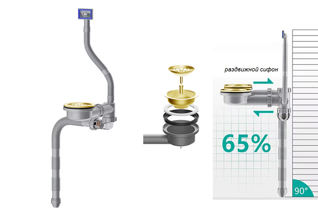 Сифон для мойки Zorg Lux Bronze KC 1 BRONZE бронза