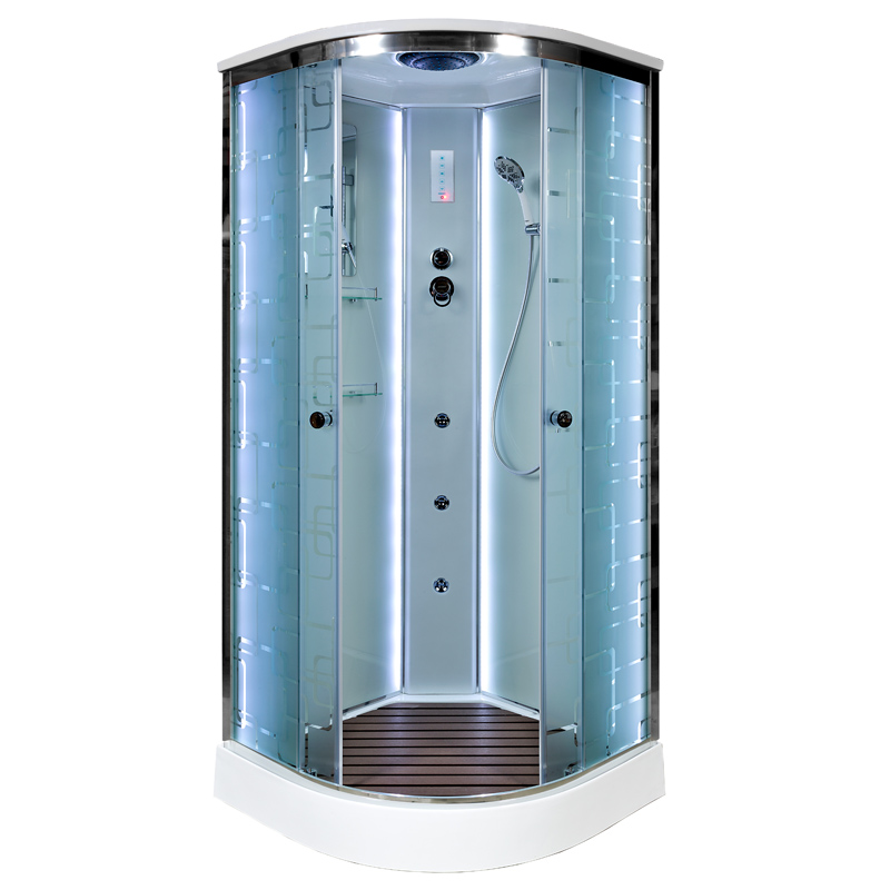 Душевая кабина AvaCan EM1590LED+GM, 90х90х220 см, стекло с узором, профиль хром