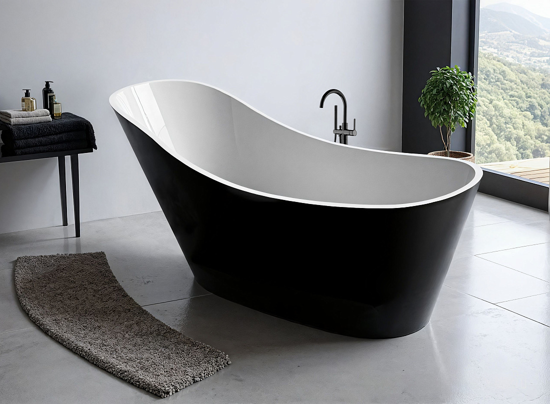 Акриловая ванна Ceruttispa GLORIA170GMB 170х78 отдельностоящая, черный матовый/белый