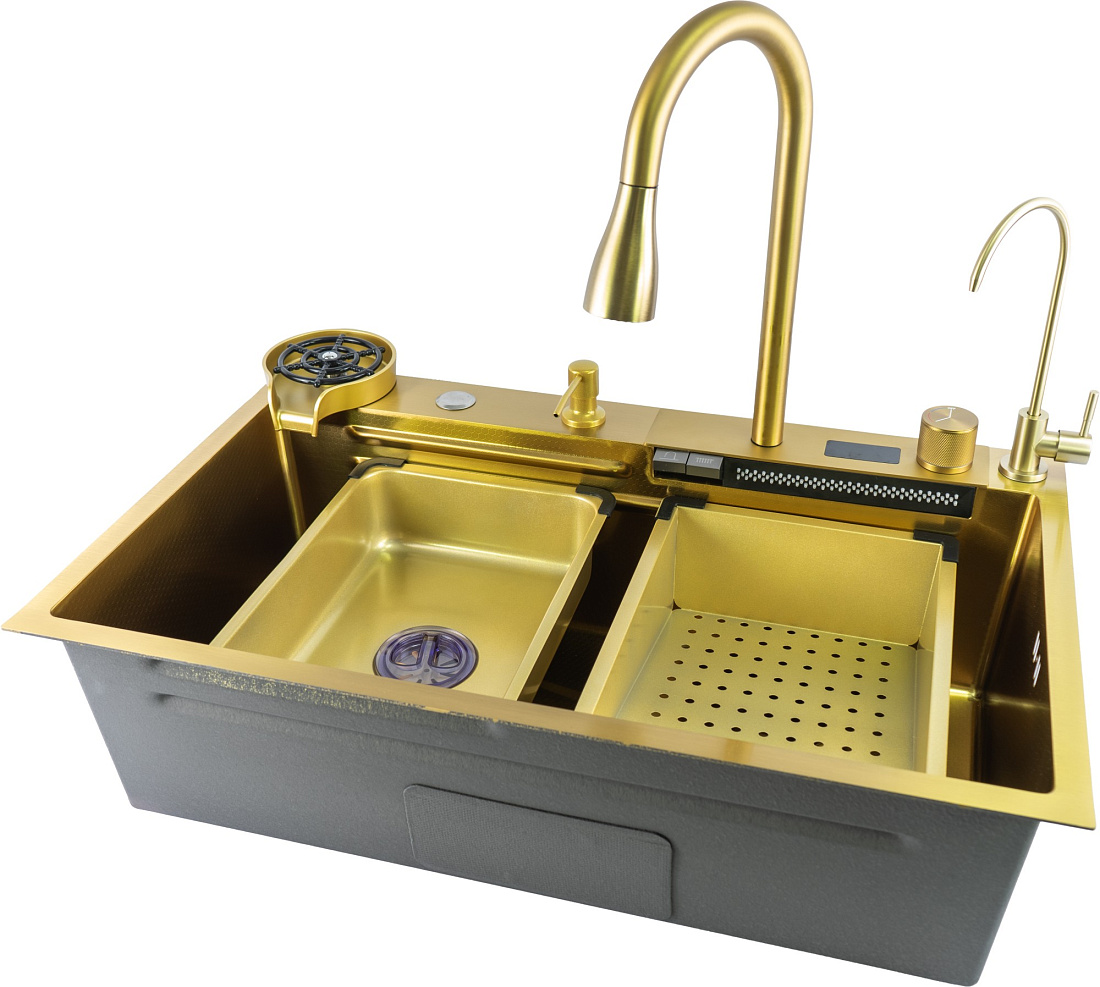 Мойка кухонная Fmark FSC002C многофункциональная, золото матовое
