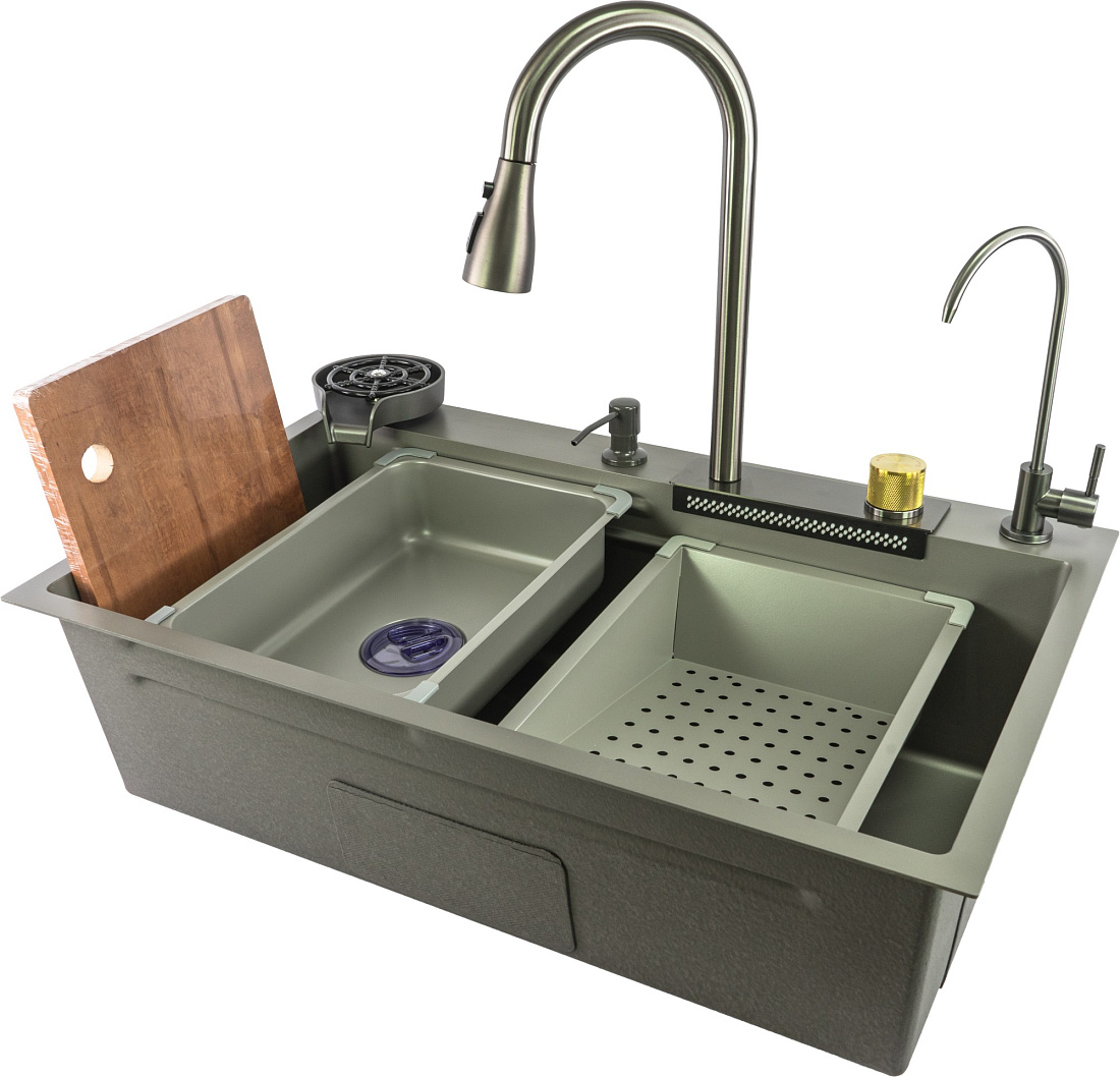 Мойка кухонная Fmark FSC003T многофункциональная, серая матовая