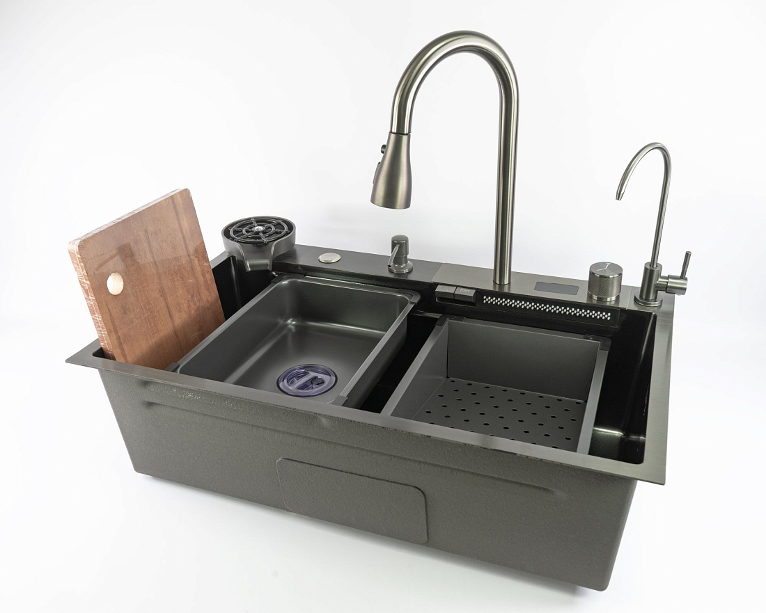 Мойка кухонная Fmark FSC002Q многофункциональная, графит матовый