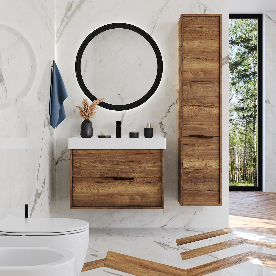 Мебель для ванной Briz Teсо 65 подвесная, дуб веллингтон табак