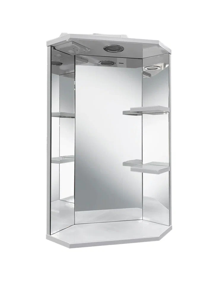 Зеркало Emmy Агата 33х69 с подсветкой, полкой, угловое, белое