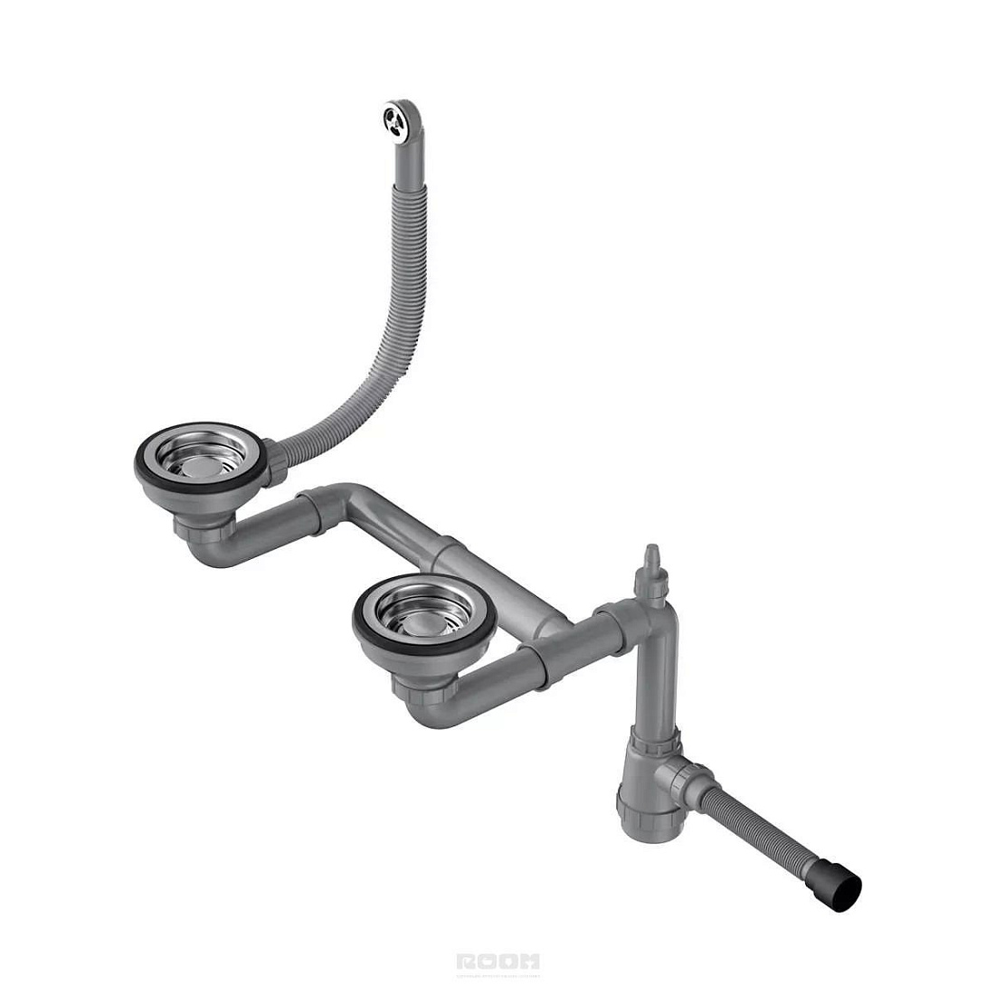 Сифон для полуторачашевых моек Omoikiri WK-1,5-R-IN с круглым переливом, нержавеющая сталь