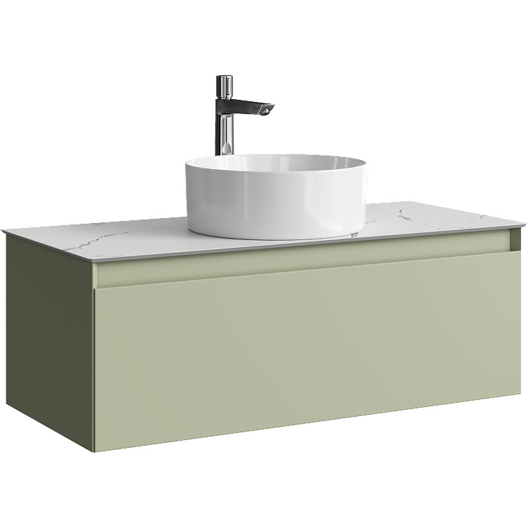 Тумба со столешницей Aqwella Geometria 100 подвесная, 1 ящик, столешница мрамор белый, зеленый шалфей