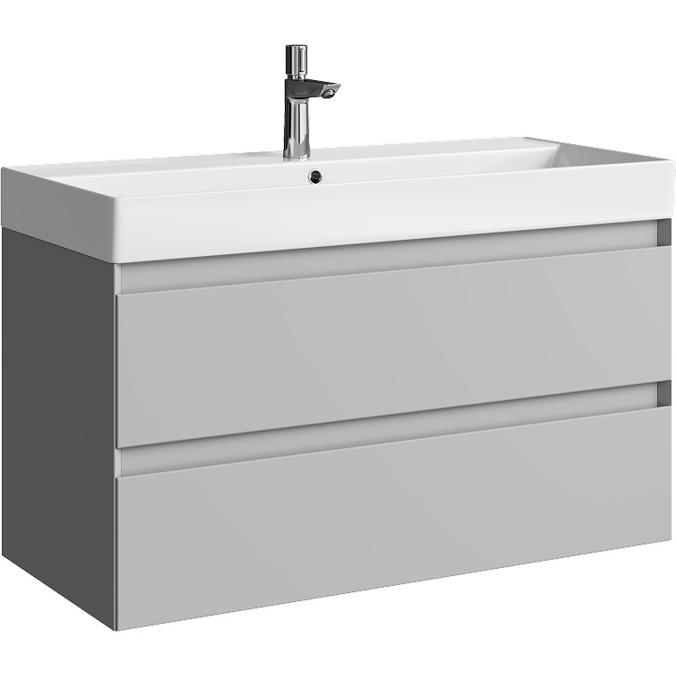 Тумба с раковиной Aqwella Geometria 100 подвесная, 2 ящика, серый туман