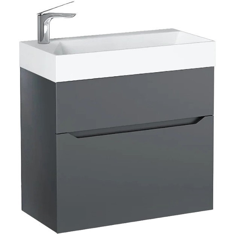 Тумба с раковиной Jorno Folk 65 подвесная, 2 ящика, антрацит