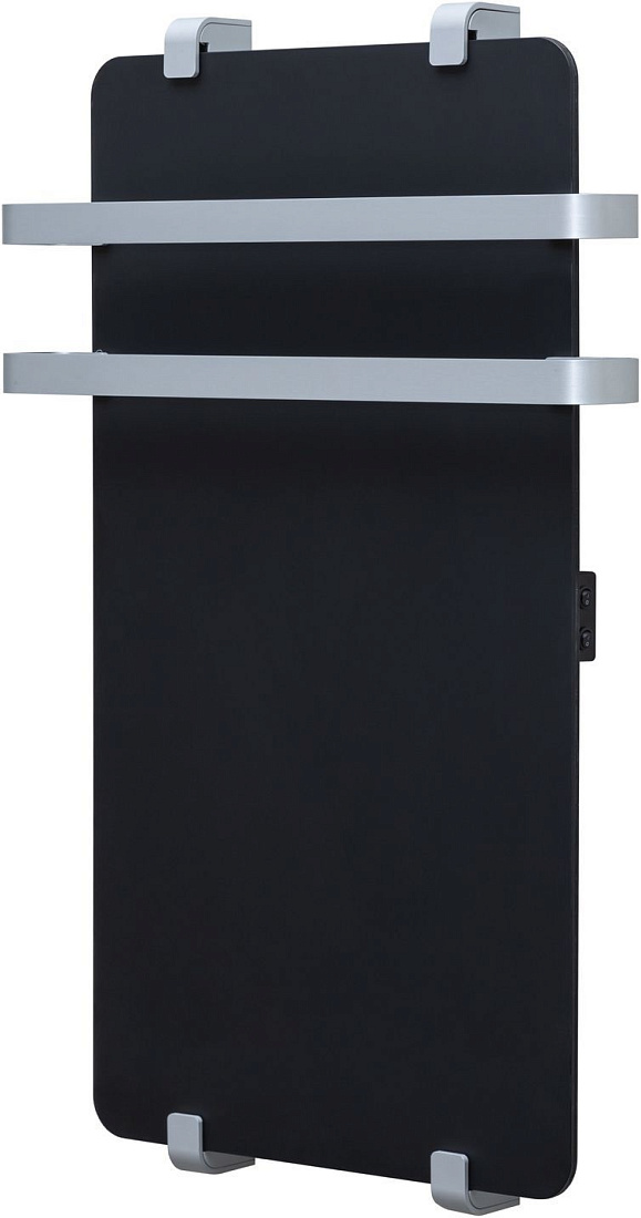 Электрический полотенцесушитель Allen Brau Infinity 100х44 стекло, черный матовый, с рейлингом 2.0 и креплением, серебро браш