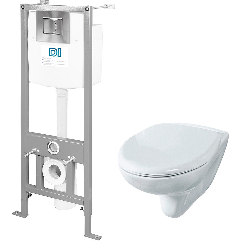 Комплект унитаз с инсталляцией Rosa Элеганс с сиденьем, кнопка хром (Вн ПуЭ25)