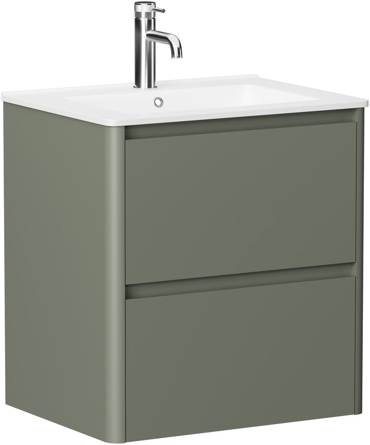 Тумба с раковиной Allen Brau Gravity 60 подвесная, 2 ящика, олива матовый