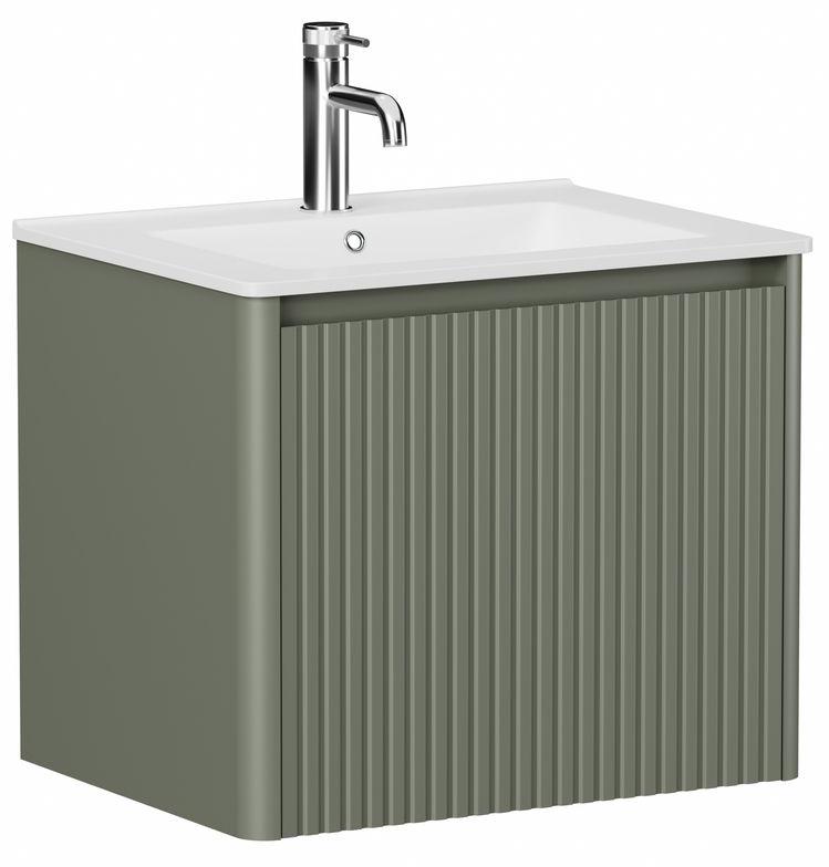 Тумба с раковиной Allen Brau Gravity 60 подвесная, 1 ящик, фасад с фрезеровкой, олива матовый
