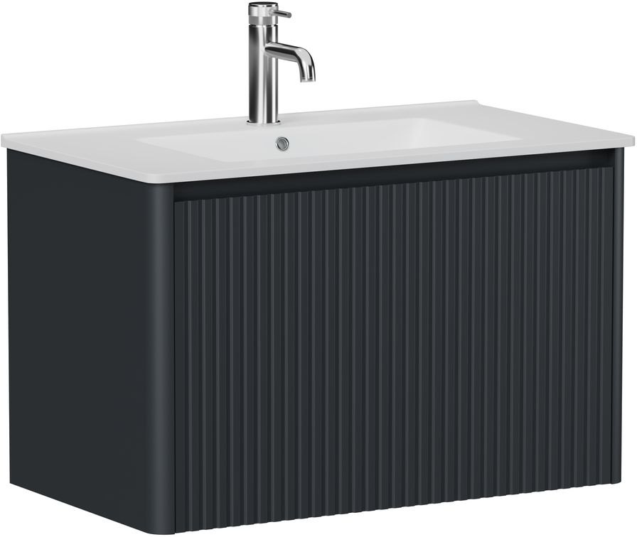 Тумба с раковиной Allen Brau Gravity 80 подвесная, 1 ящик, фасад с фрезеровкой, антрацит матовый