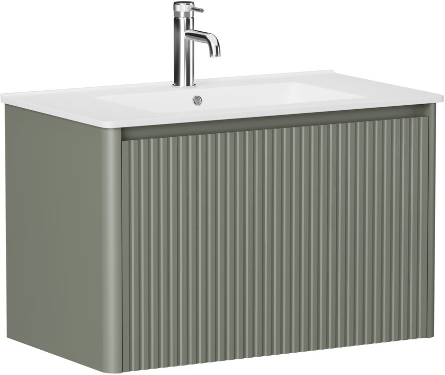 Тумба с раковиной Allen Brau Gravity 80 подвесная, 1 ящик, фасад с фрезеровкой, олива матовый