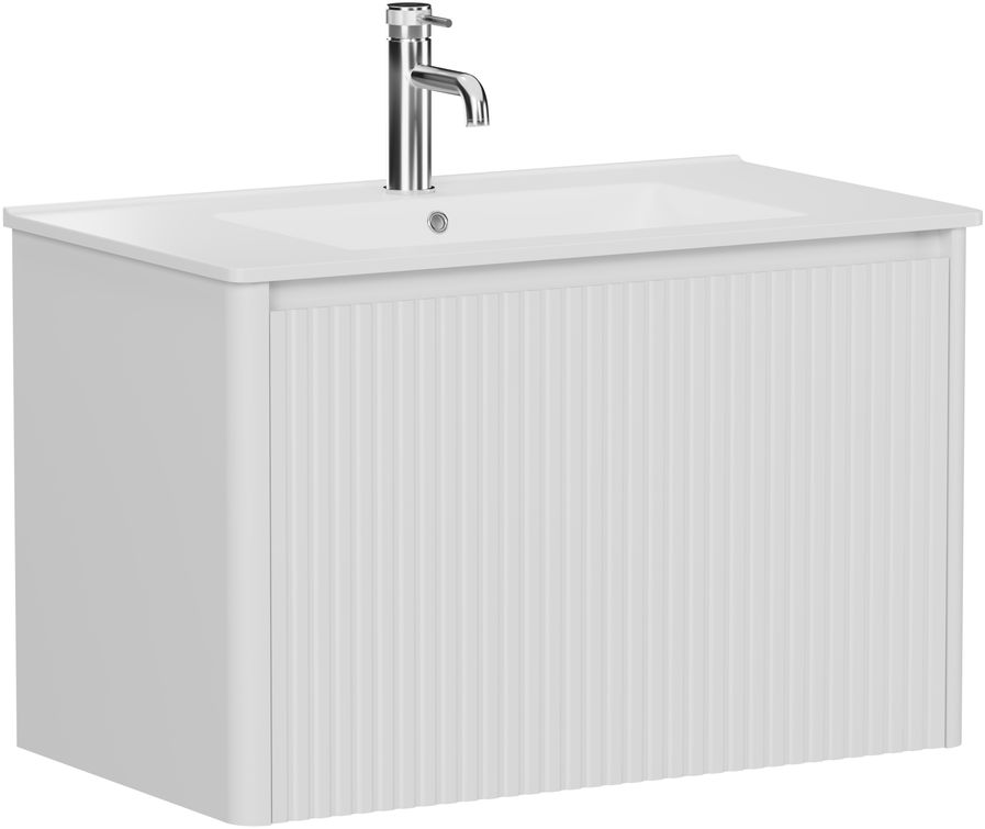 Тумба с раковиной Allen Brau Gravity 80 подвесная, 1 ящик, фасад с фрезеровкой, белый матовый