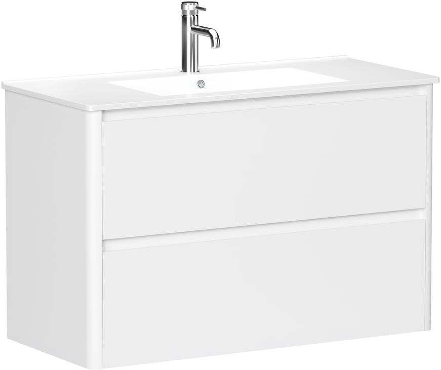 Тумба с раковиной Allen Brau Gravity 100 подвесная, 2 ящика, белый матовый