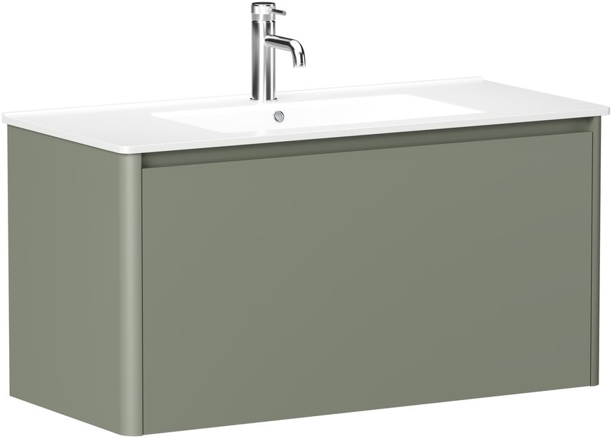 Тумба с раковиной Allen Brau Gravity 100 подвесная, 1 ящик, олива матовый