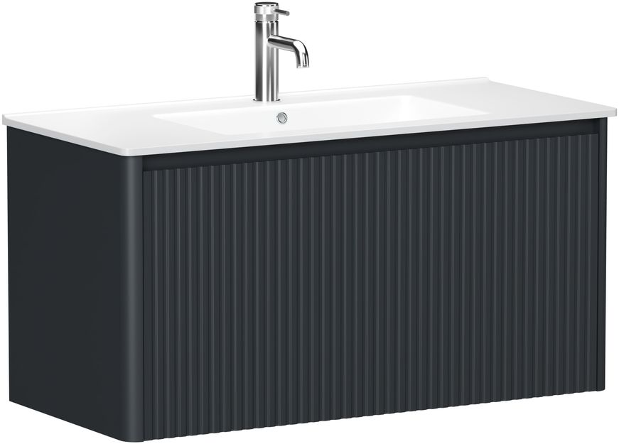 Тумба с раковиной Allen Brau Gravity 100 подвесная, 1 ящик, фасад с фрезеровкой, антрацит матовый