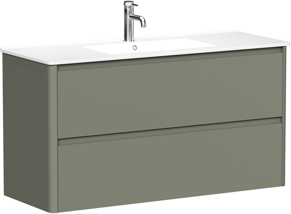 Тумба с раковиной Allen Brau Gravity 120 подвесная, 2 ящика, олива матовый