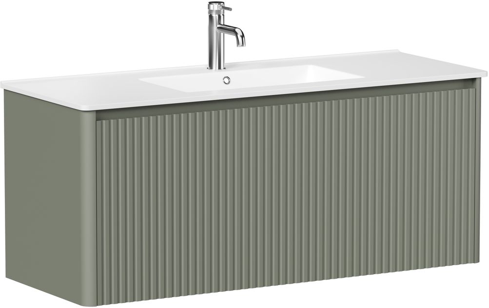 Тумба с раковиной Allen Brau Gravity 120 подвесная, 1 ящик, фасад с фрезеровкой, олива матовый