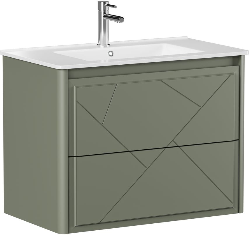 Тумба с раковиной Allen Brau Paris 80 подвесная, 2 ящика, олива матовый