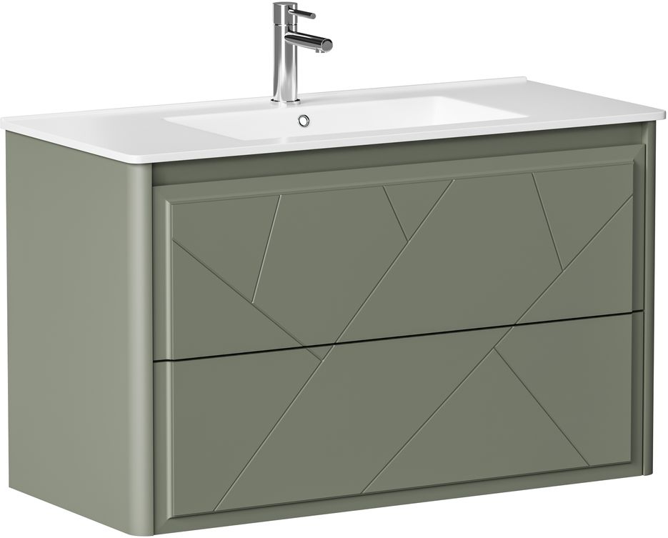 Тумба с раковиной Allen Brau Paris 100 подвесная, 2 ящика, олива матовый