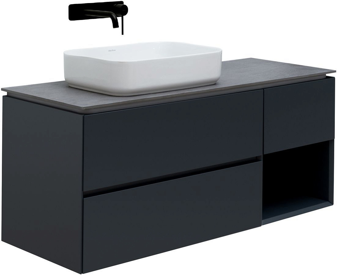 Тумба со столешницей Allen Brau Infinity 120 L подвесная, с подсветкой, 3 ящика, 1 полка, антрацит матовый