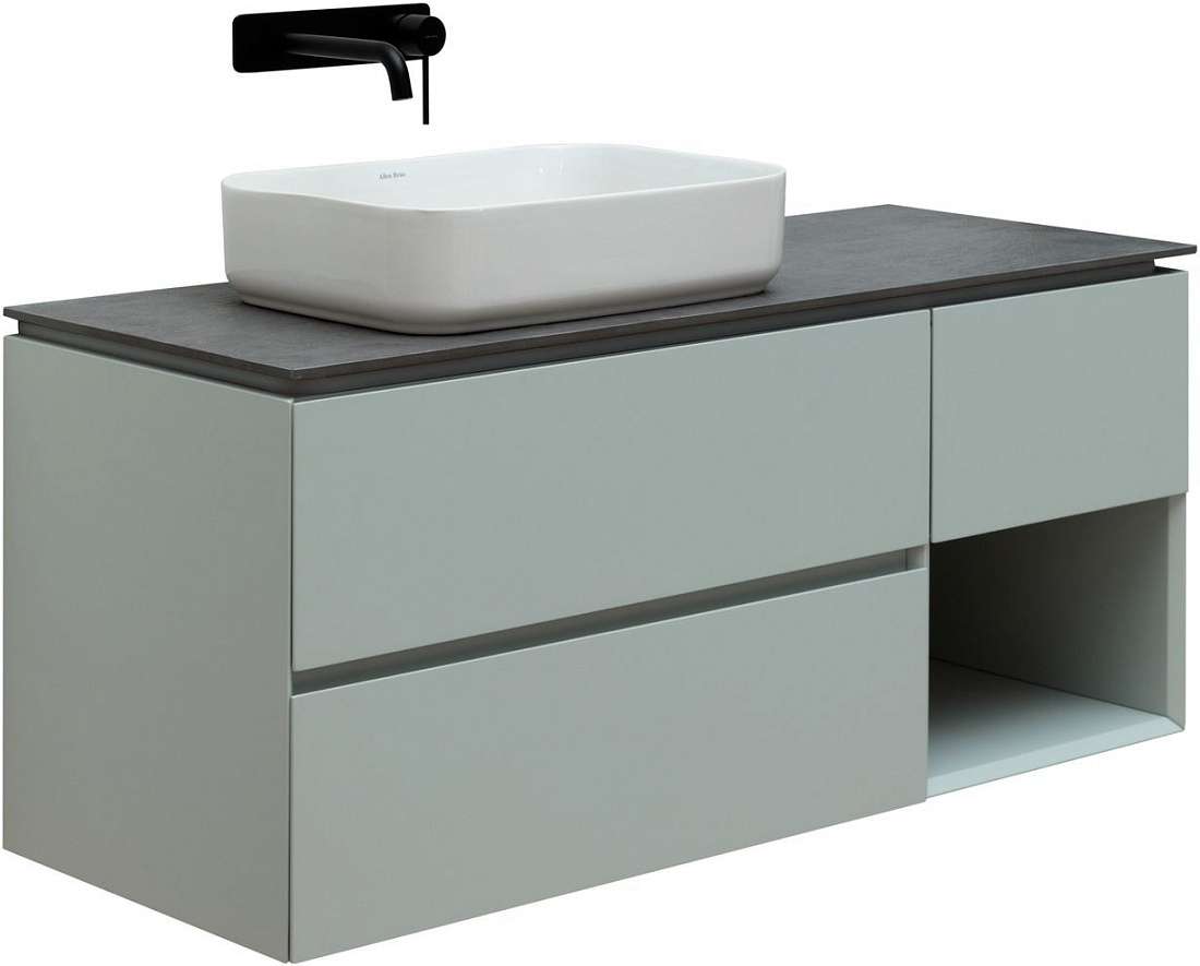 Тумба со столешницей Allen Brau Infinity 120 L подвесная, с подсветкой, 3 ящика, 1 полка, папирус матовый