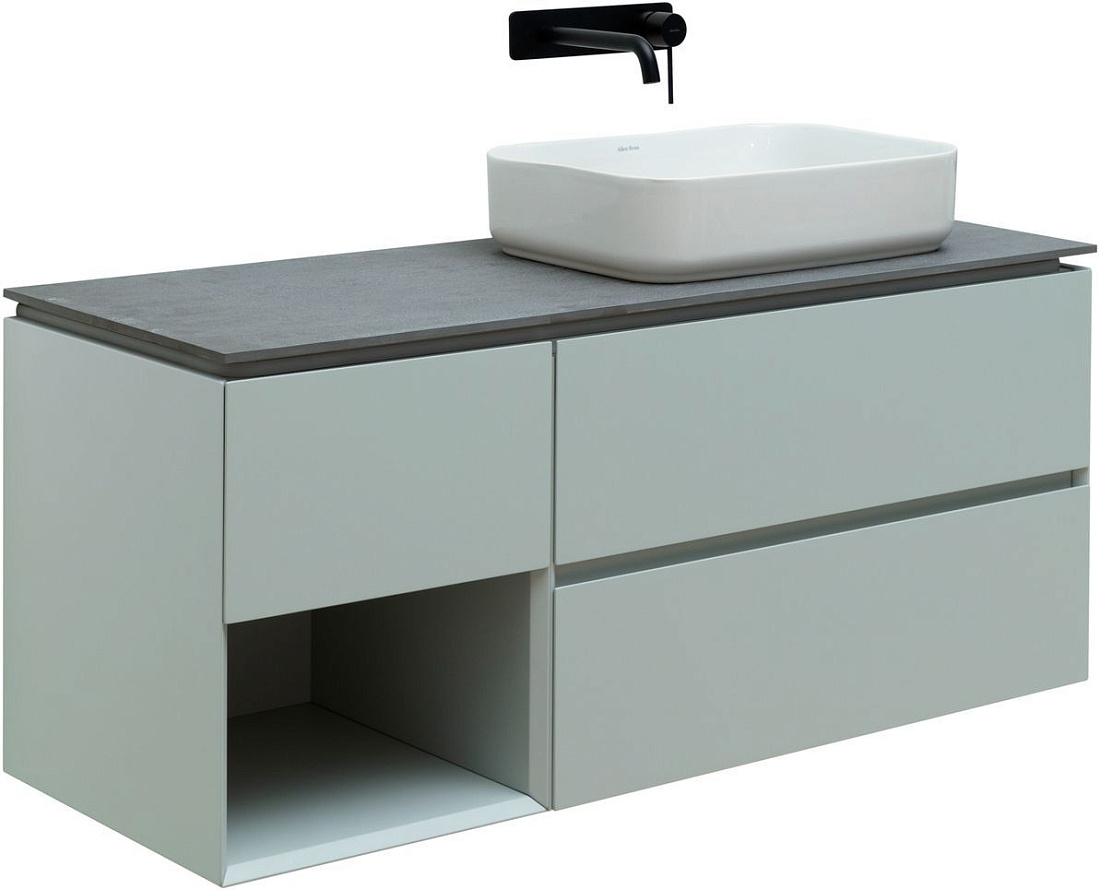 Тумба со столешницей Allen Brau Infinity 120 R подвесная, с подсветкой, 3 ящика, 1 полка, папирус матовый