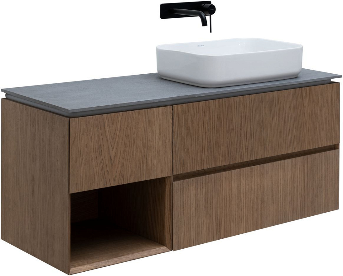 Тумба со столешницей Allen Brau Infinity 120 R подвесная, с подсветкой, 3 ящика, 1 полка, дуб