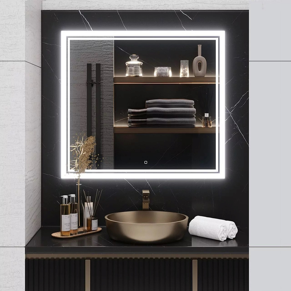 Зеркало Emmy Аврора 90х80 с Led подсветкой, сенсорным выключателем