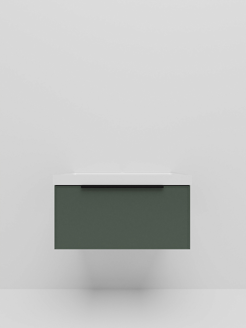 Тумба с раковиной La Fenice Simpla 80 подвесная, 1 ящик, серо-зеленый матовый