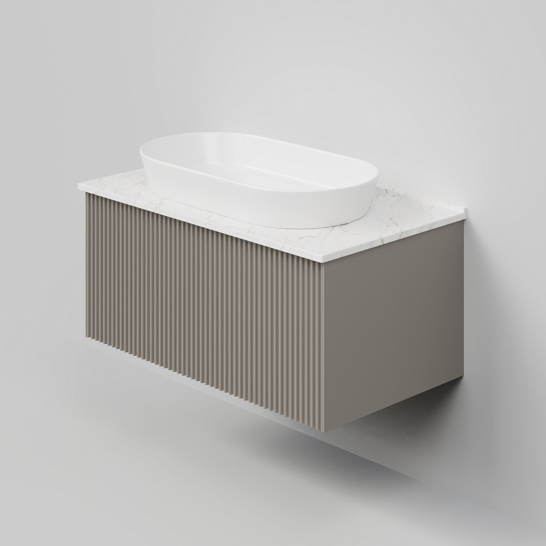 Тумба со столешницей La Fenice Terra 80 подвесная, 1 ящик, столешница белая, бежевый матовый