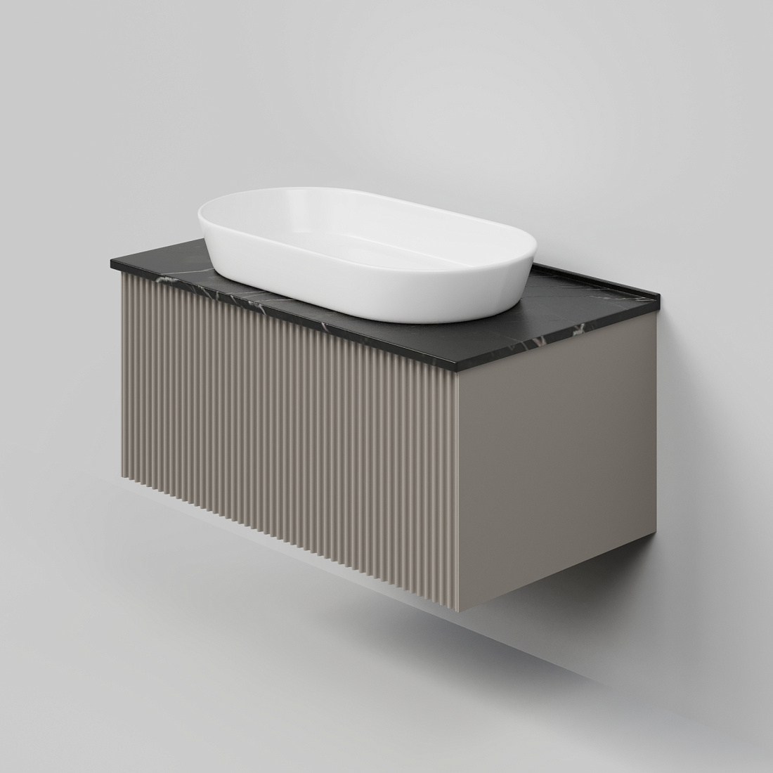 Тумба со столешницей La Fenice Terra 80 подвесная, 1 ящик, столешница черная, бежевый матовый