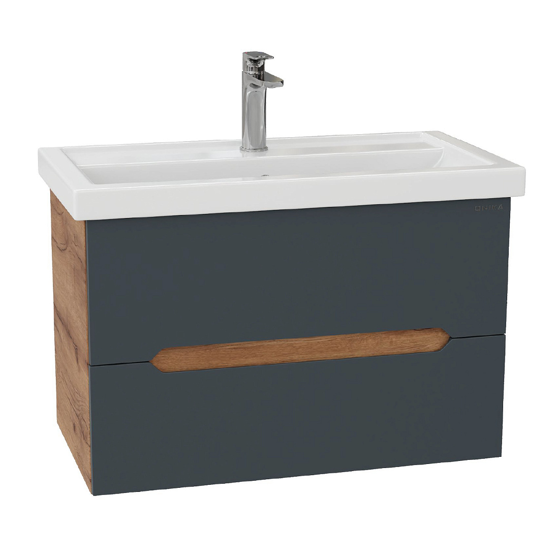 Тумба с раковиной Onika Айленд 80 подвесная, графит/дуб крафт золотой (ум. Фостер 80)