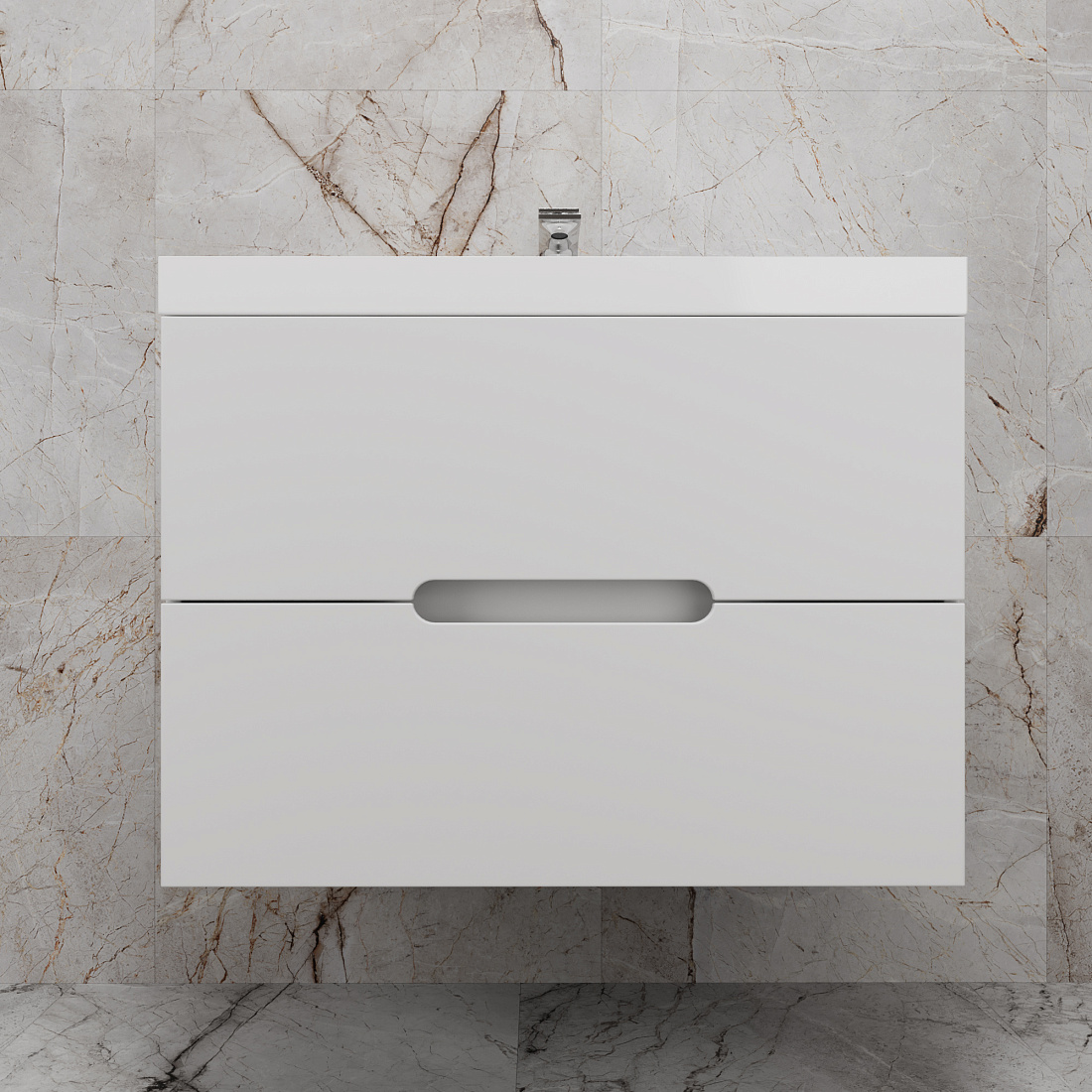Тумба с раковиной Style Line Матис 80 подвесная, 2 ящика, белый матовый (раковина белая)
