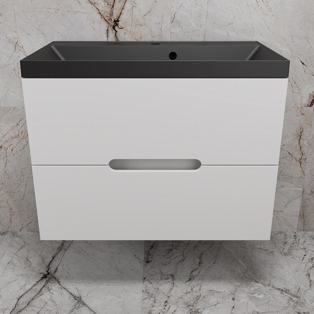 Тумба с раковиной Style Line Матис 80 подвесная, 2 ящика, белый матовый (раковина антрацит)