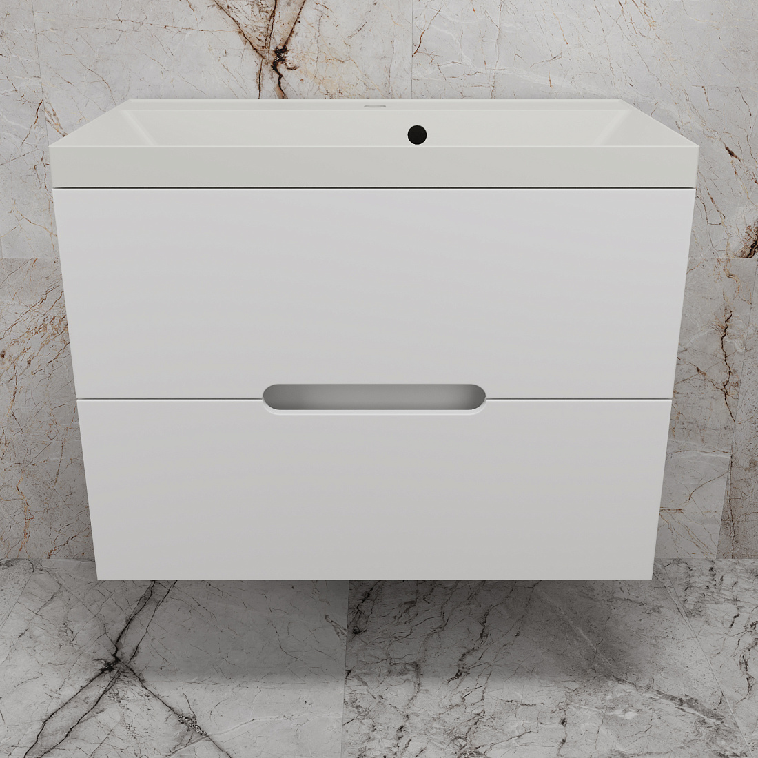 Тумба с раковиной Style Line Матис 80 подвесная, 2 ящика, белый матовый (раковина жасмин)