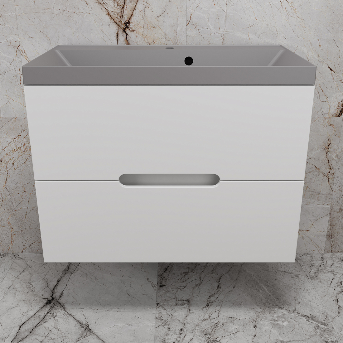 Тумба с раковиной Style Line Матис 80 подвесная, 2 ящика, белый матовый (раковина серый шелк)