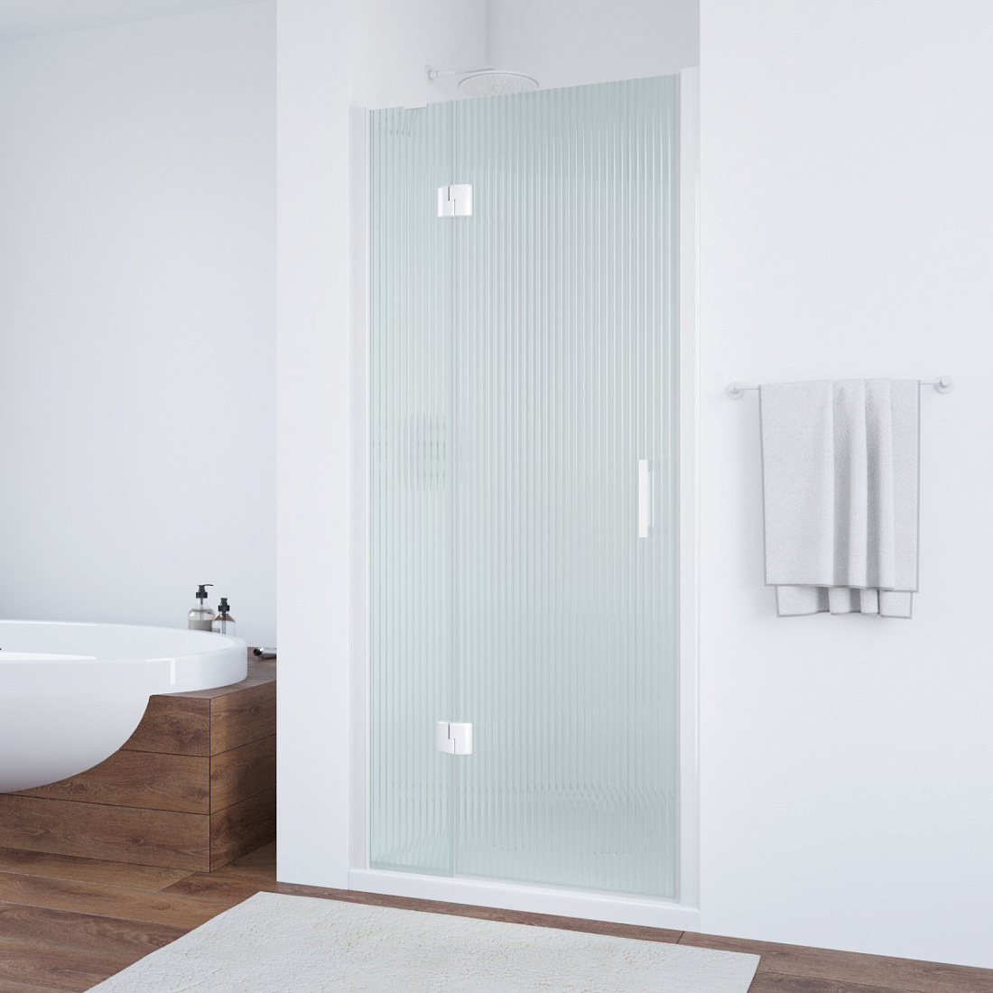 Дверь в душевой проем Vegas Glass AFP NOVO 100 01 Moru L, профиль белый, стекло Moru