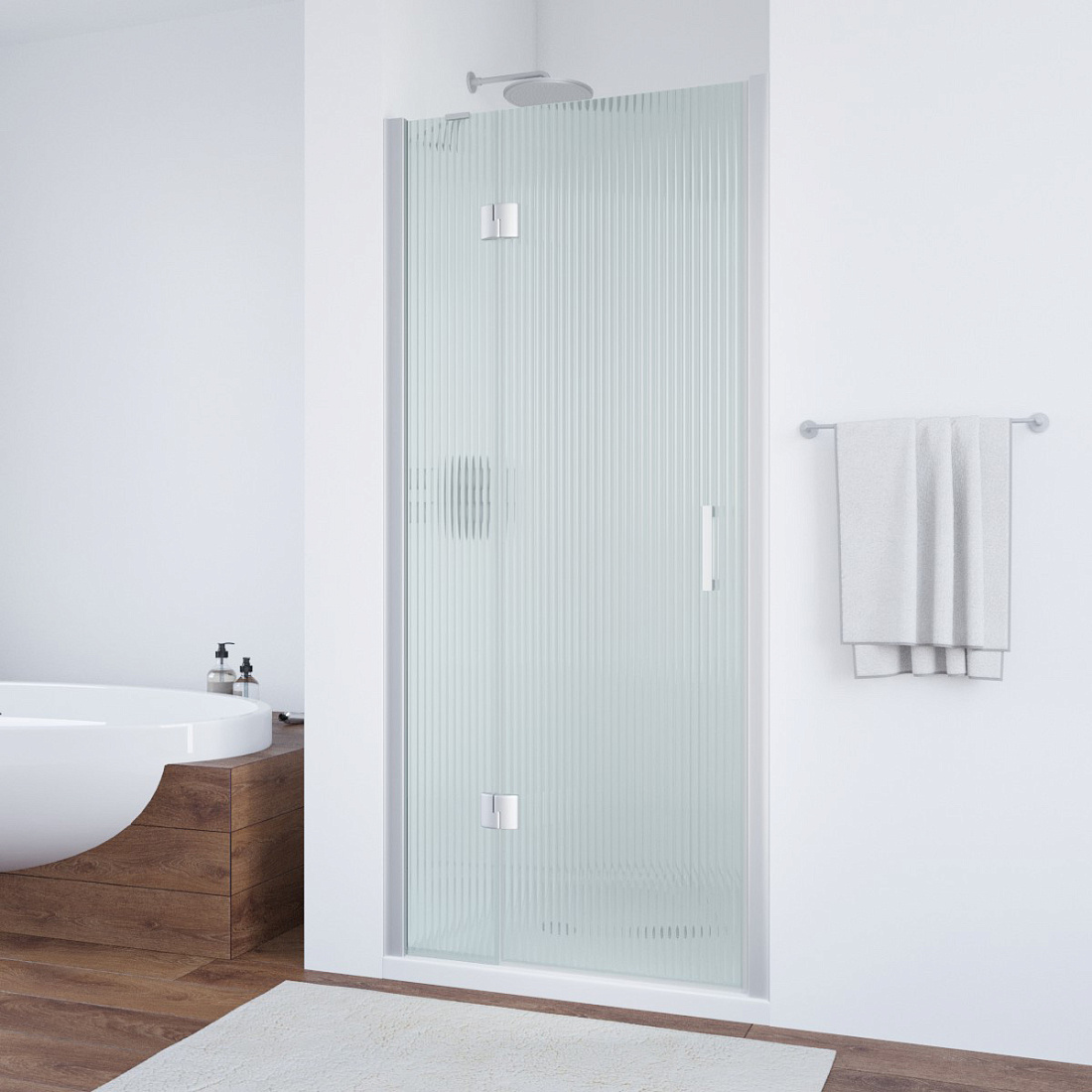 Дверь в душевой проем Vegas Glass AFP NOVO 100 07 Moru L, профиль матовый хром, стекло Moru