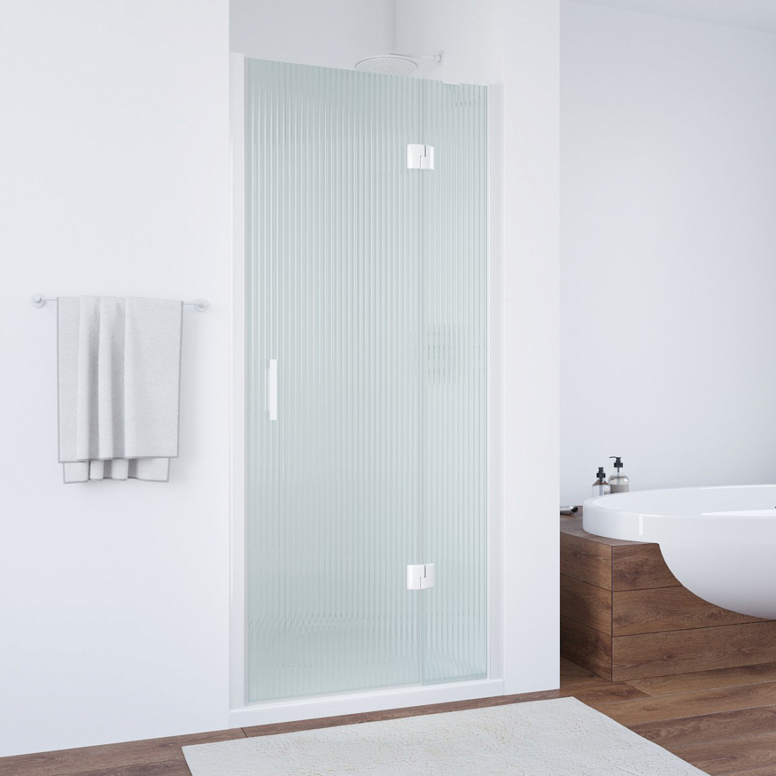 Дверь в душевой проем Vegas Glass AFP NOVO 110 01 Moru R, профиль белый, стекло Moru