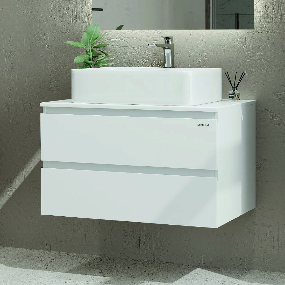 Тумба с раковиной Onika Алеста 80 со столешницей, подвесная, белая