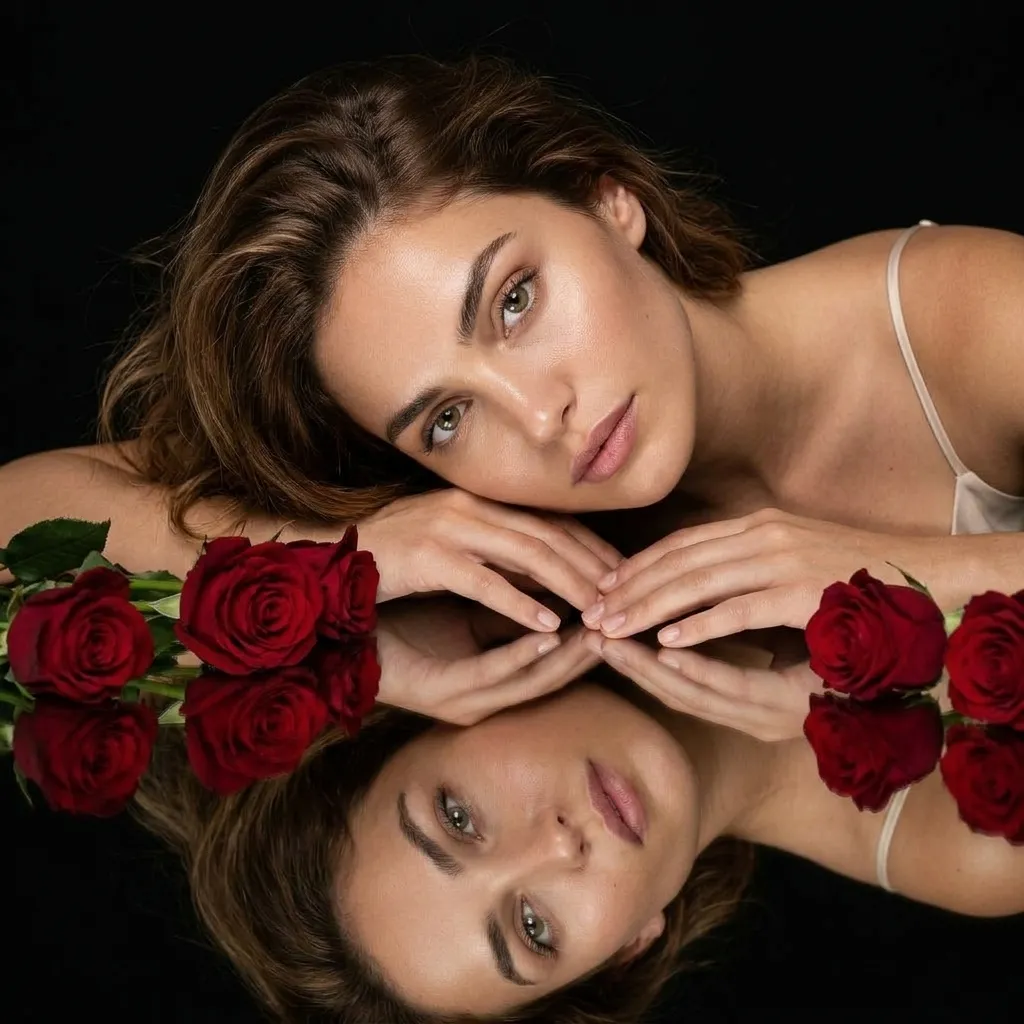 Портрет с красными розами