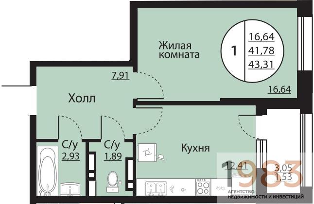 Квартира 1-комнатная квартира
