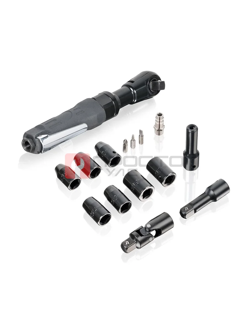 KraftWell KRW12RW-T Пневматическая трещотка 1/2",  с набором головок в кейсе