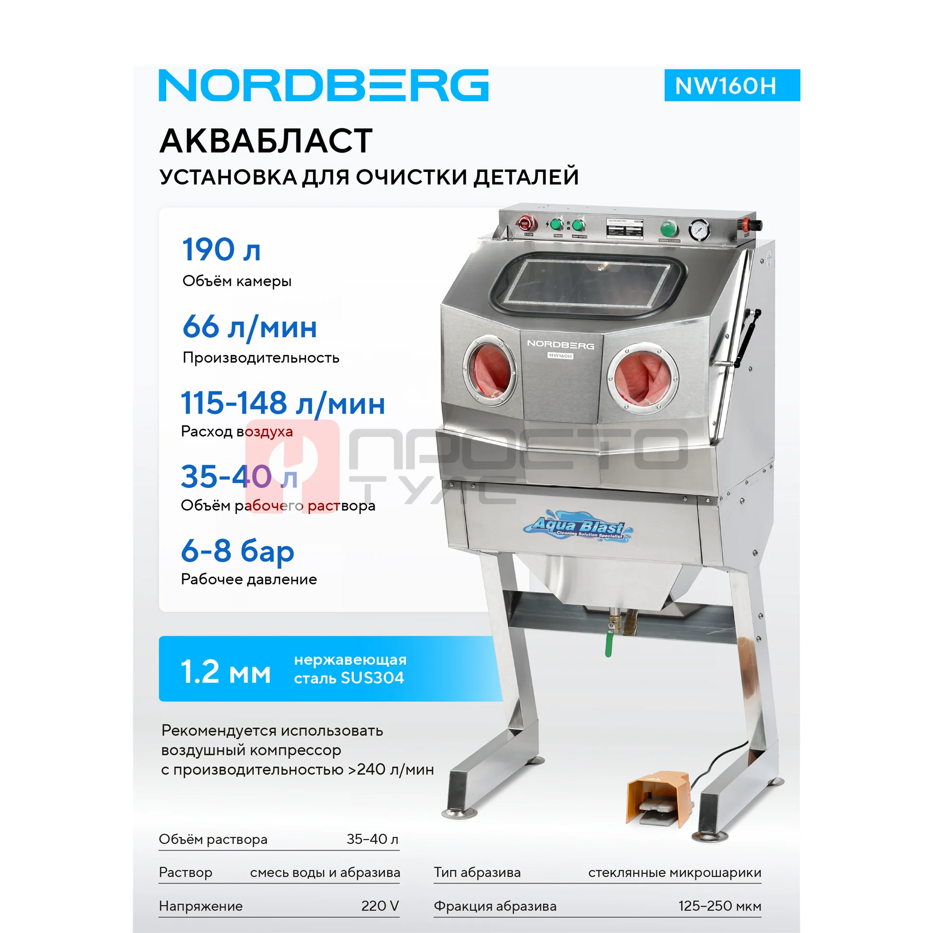 Установка из нержавеющей стали для мойки деталей NORDBERG NW160H фото (1)