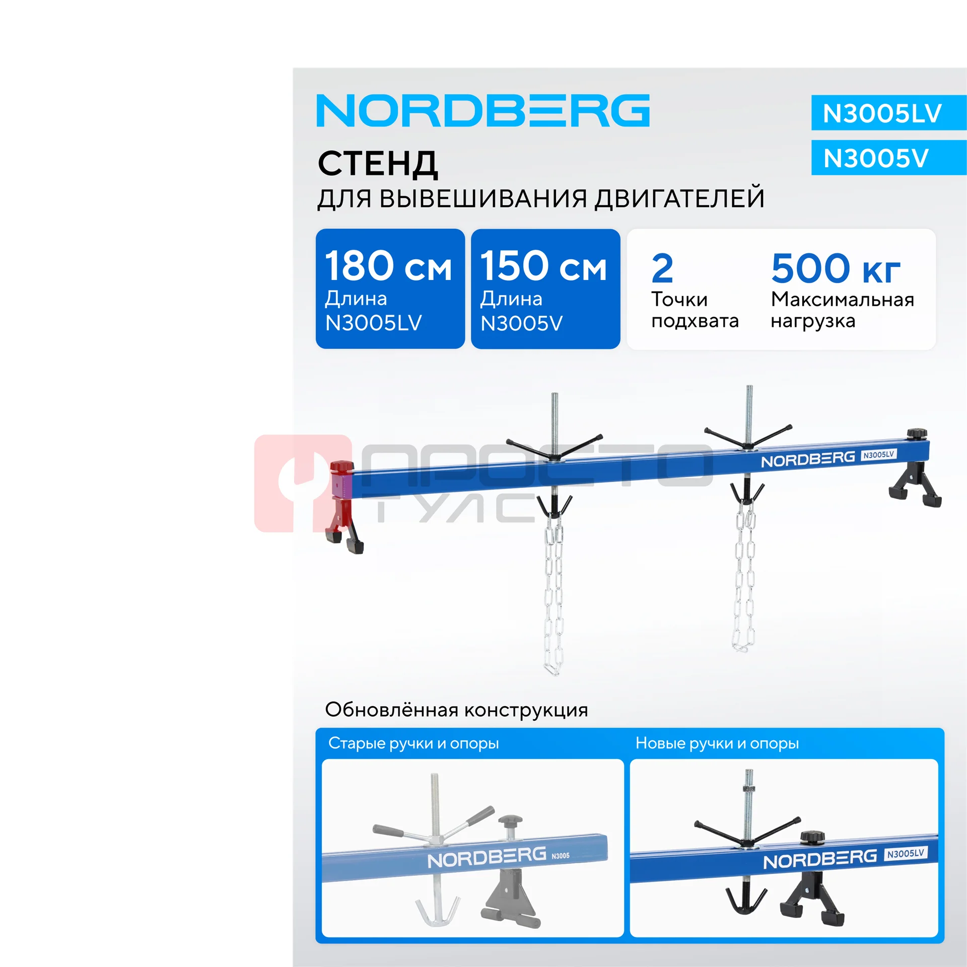 Стенд для вывешивания двигателей 500 кг, L=150 см NORDBERG N3005V фото (1)