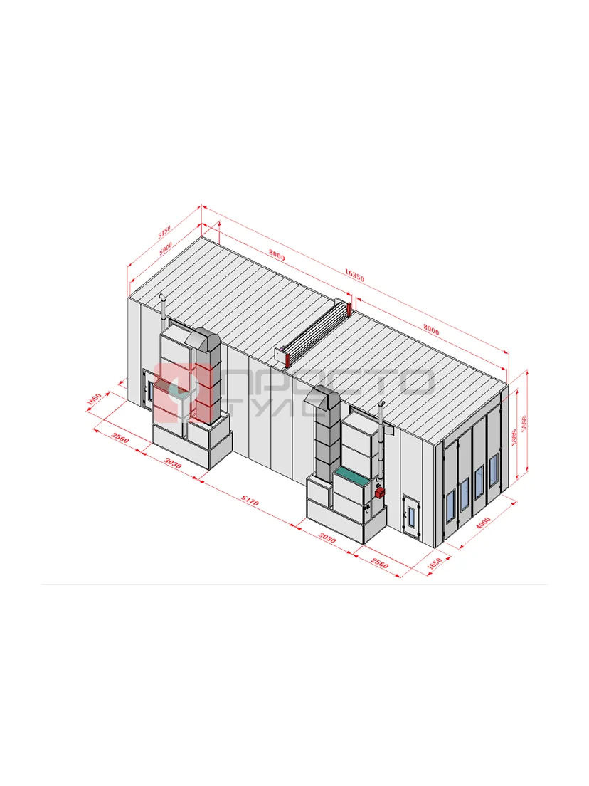 KraftWell KRW1655-MG Покрасочная камера 16 х 5 х 5 м., 88 000 м3/ч