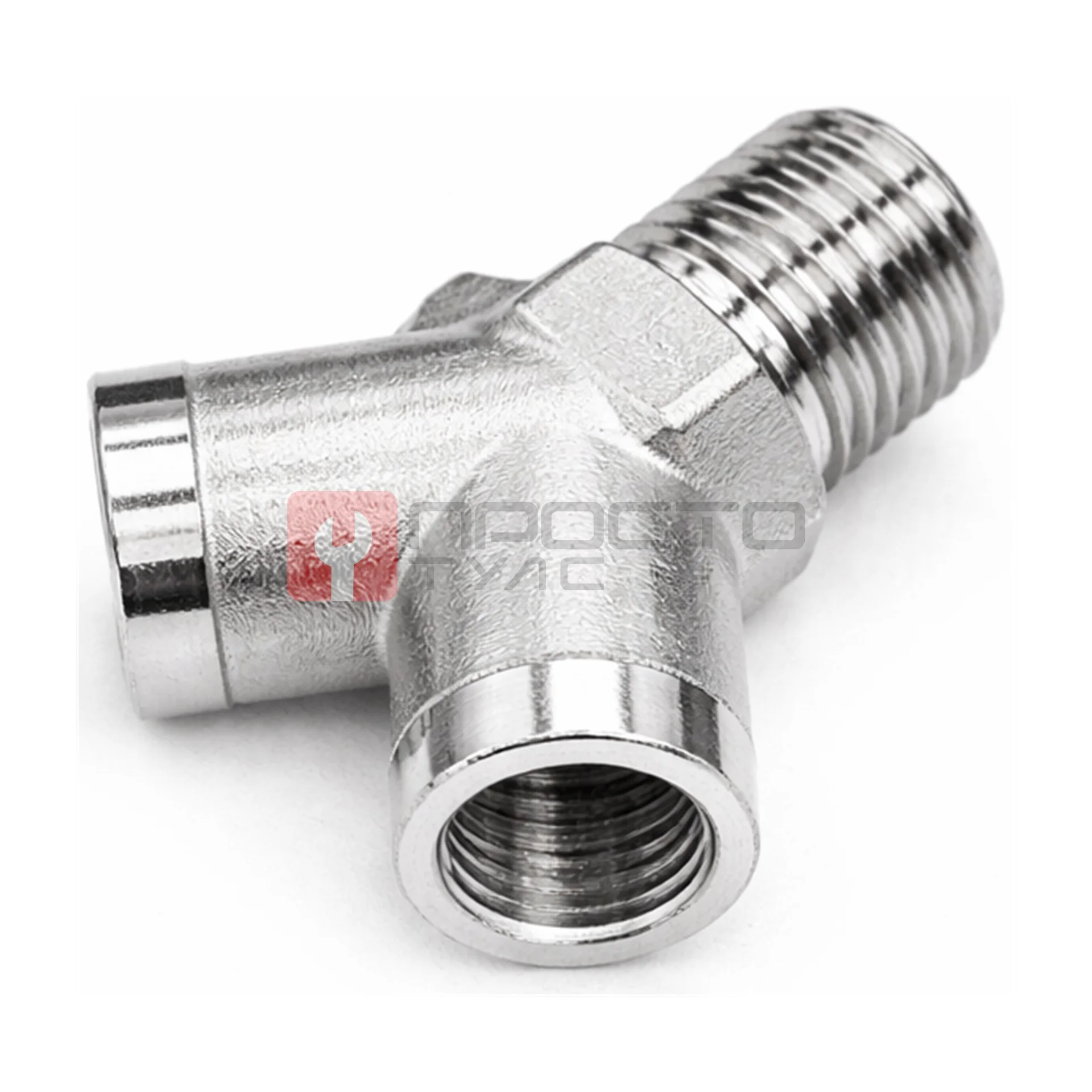 Тройник Walmec 14321 Y-образный, резьба 1/4" НР - 2х1/4" ВР, никелированная латунь фото (1)
